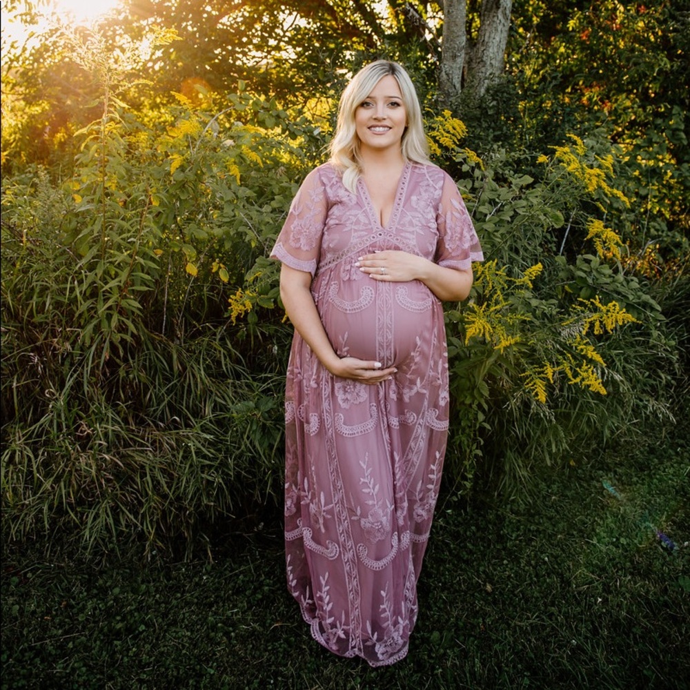 Lace mauve maxi maternity dress